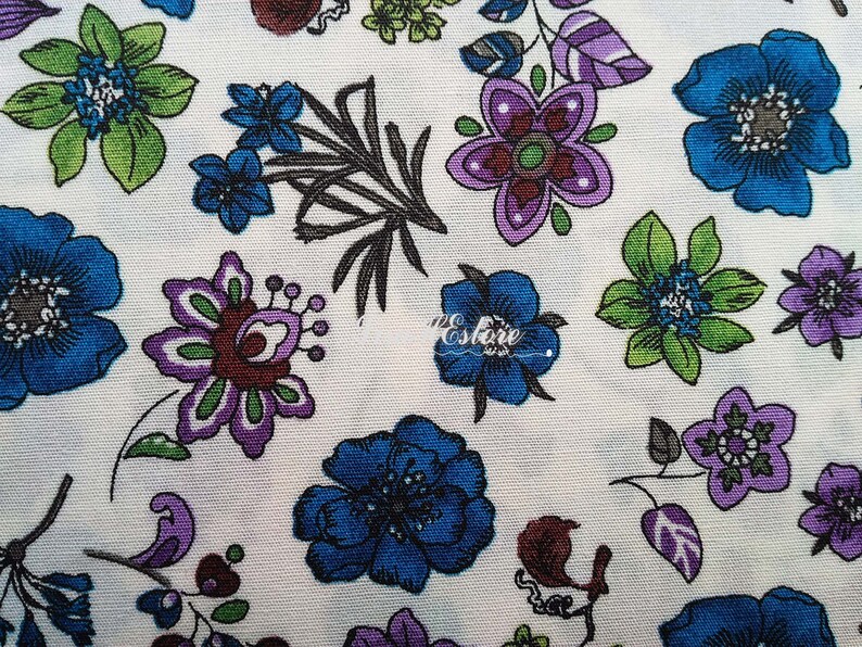 Dogwood and flowers pure cotton fabric in blue and purple 12 yard SALE