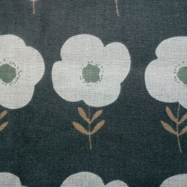 Big cute flowers, pastel black, 1/3 yard, cotton linen blended fabric