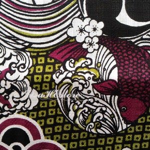 Jade Koi Garden: Cotton Printed Drapery Fabric by the Yard