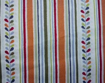 Leaves and stripe, orange purple green gray, 1/2 yard, pure cotton fabric