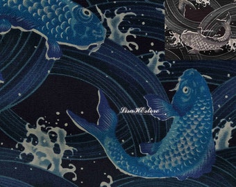 Koi fish and troubled water, 1/2 yard, pure cotton fabric