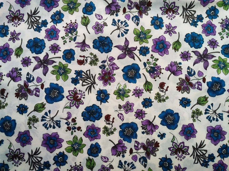 Dogwood and flowers pure cotton fabric in blue and purple 12 yard SALE