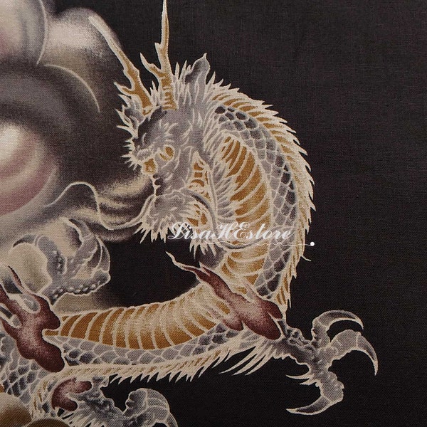 Dragon fire and cloud, brownish black, 1/2 yard, pure cotton fabric