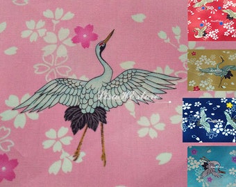 Japanese crane and cherry blossom, 1/2 yard, pure cotton fabric