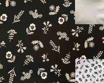 Black and white flowers, 1/2 yard, pure cotton fabric