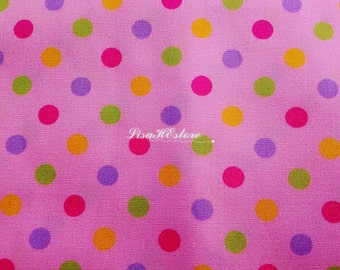 Fuchsia yellow green and blue polka dots, 1/2 yard, pure cotton fabric