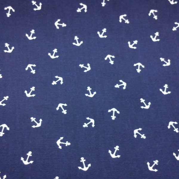 White anchor, on navy blue, fat quarter, pure cotton fabric