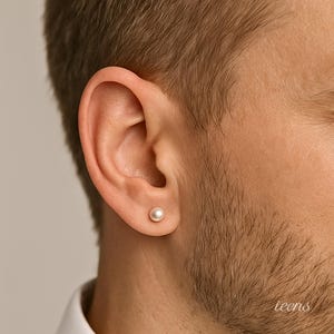 6mm Perlen Ohrstecker, 14K Gold/Rhodium Sterlingsilber, Klassischer Brautschmuck, Herren Ohrringe