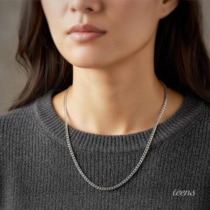 Catena a maglie cubane in argento sterling 925 da 3 mm – Catena a maglie cubane con taglio a diamante, regalo unisex con gioielli lucidi