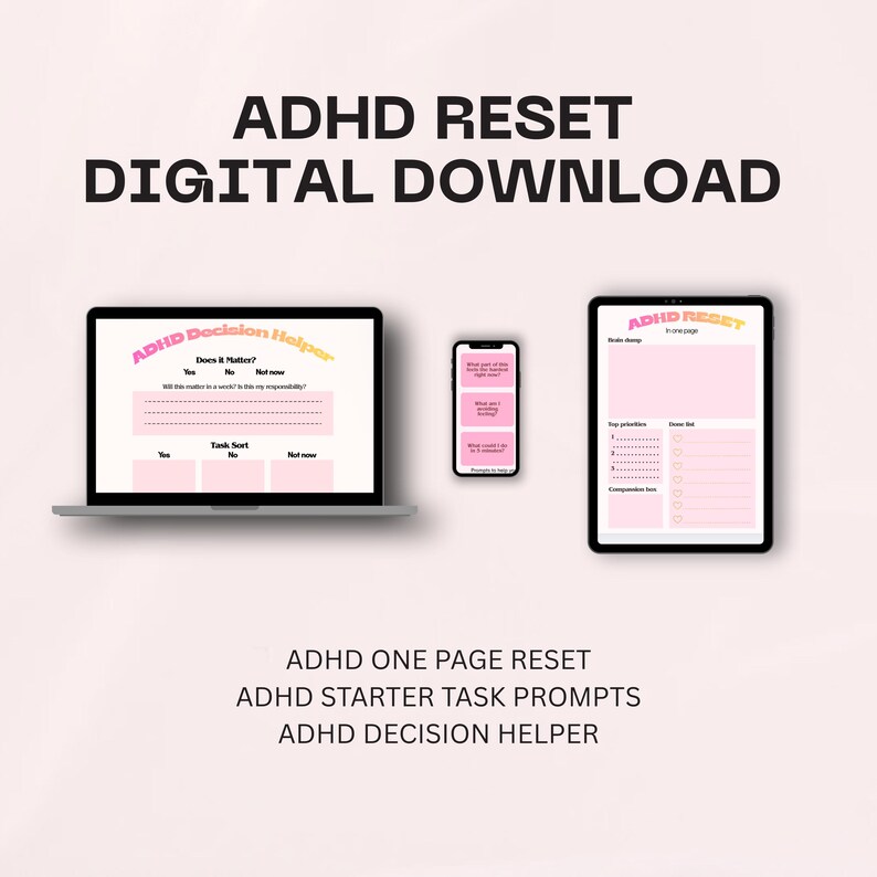 ADHD Gentle Reset Toolkit | Task Starter Cards + One-page Reset ...