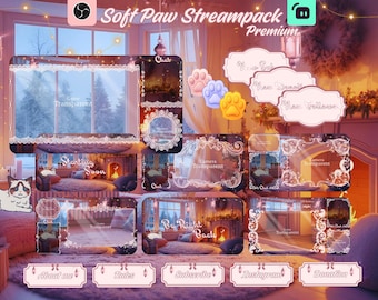 Pacchetto di streaming overlay Soft Paw Twitch, scene, badge, ... per Twitch, YouTube, OBS e Streamlabs.
