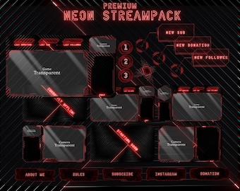 Pacchetto Twitch Overlay Neon Stream, scene, badge, ... per Twitch, YouTube, OBS e Streamlabs.