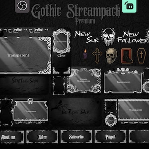 Twitch overlays Gothic Streampack, scenes, badges, ... for Twitch, YouTube, OBS & Streamlabs.