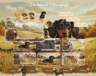 Twitch sovrappone Dachshund Streampack, scene, badge, ... per Twitch, YouTube, OBS e Streamlabs.