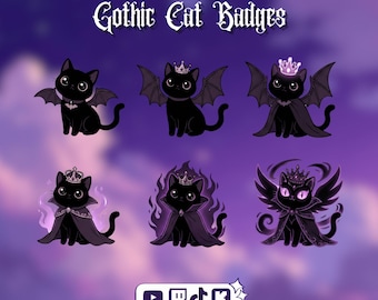 Badge per abbonati Gothic Cat: icone personalizzate per abbonamenti Twitch / YouTube / Discord