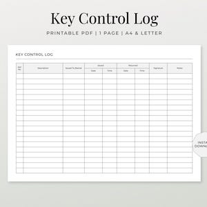 Registro de control de llaves imprimible / Hoja de seguimiento de llaves de oficina (Descarga en PDF)