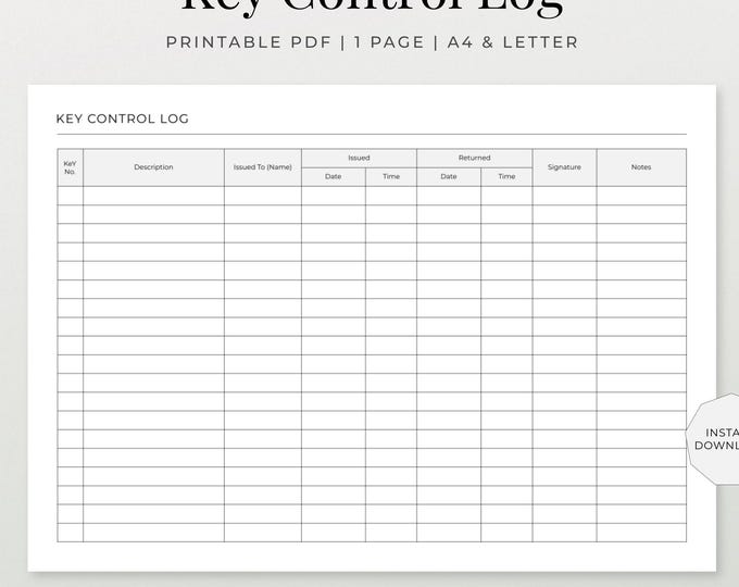Key Track Template Key Management Planner | 8 Page Access Tracking Bundle | Office, School ...