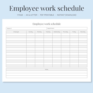 Printable Weekly Employee Work Schedule: A4/Letter (PDF, Instant Download)