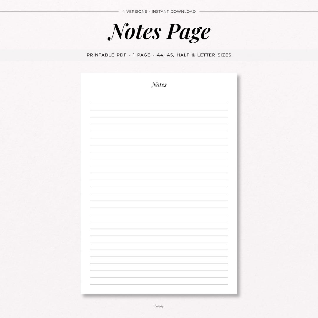 Minimalist Lined Notes Page Printable, Minimal List, A4 A5 Letter Sizes ...