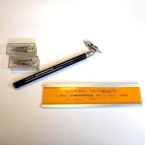 1960s German Standograph No.445 Technical Drawing Pen Set – 3 Nibs 53S 55S 58S – Lettering Stencil