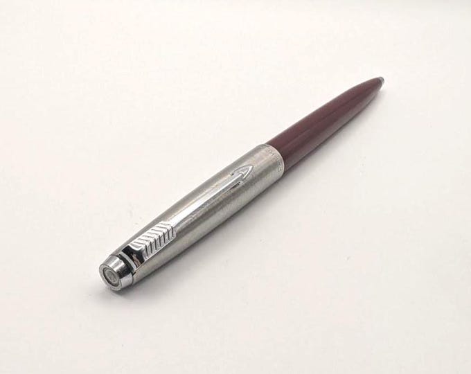 Vintage Parker Ballpoint Pen – Burgundy & Brushed Steel – Made in ...
