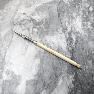 Antique Bone Ruling Pen – 1880s Drafting Bow Pen – Carved Bone Handle & Steel Head