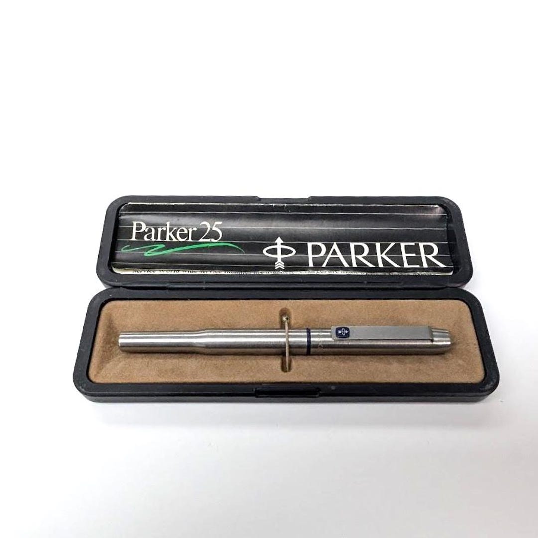 Parker 25 Fountain Pen – Boxed – 1980 – Brushed Stainless Steel – Made ...