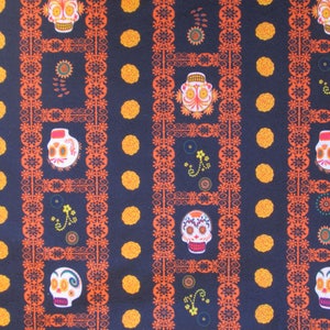 Mexican fabric felt fabric day of the dead fabric dia de los muertos fabric halloween fabric sugar skulls & Flowers Black Mexico fabric