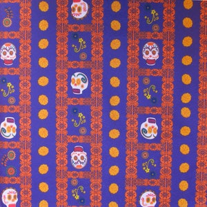 Mexican fabric felt fabric day of the dead fabric dia de los muertos fabric halloween fabric sugar skulls & Flowers Purple Mexico fabric