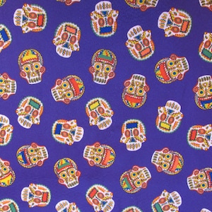 Mexican fabric sugar skulls fabric felt fabric day of the dead fabric dia de los muertos fabric halloween fabric Purple Mexico fabric
