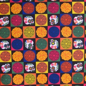 Mexican fabric sugar skulls fabric felt fabric day of the dead fabric dia de los muertos fabric halloween fabric Flowers Mexico fabric