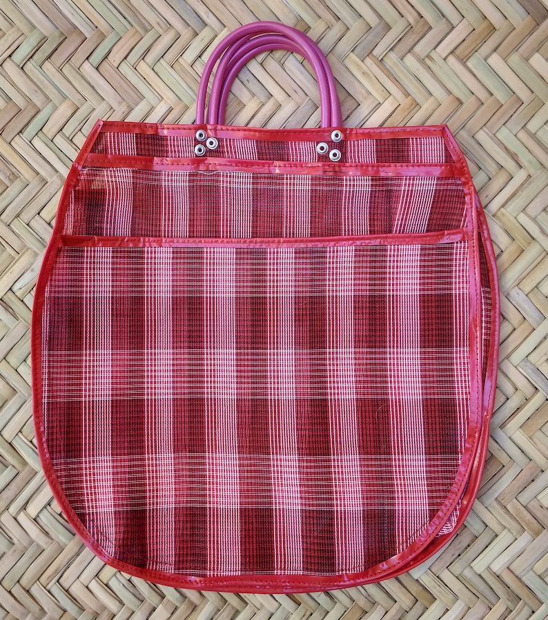 Reusable Mexican Market Tote Grocery Bag Recycled Mesh Shopping Bag Red Color