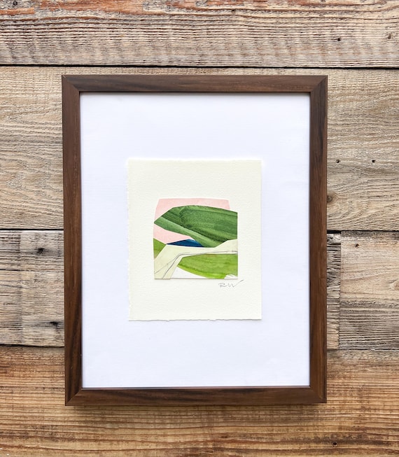 Small Abstract Landscape Painting: Mixed Media Collage Art