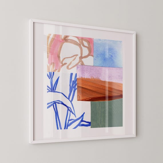 Art Print of Original Painting, Abstract Drawing Collage Contemporary Wall Art