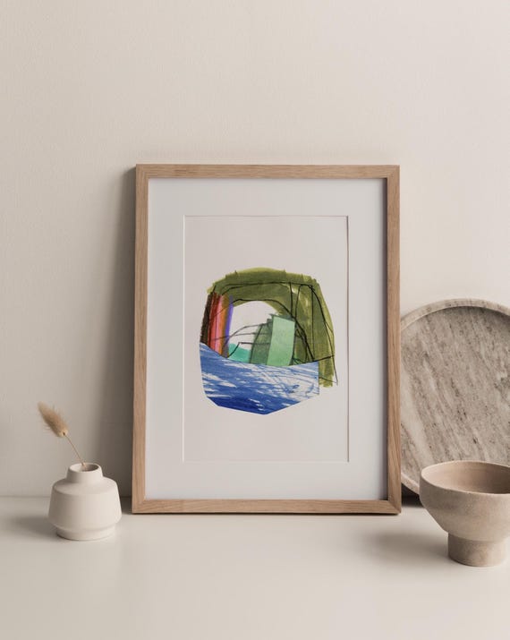 Art Print of Original Painting, Abstract Drawing Collage Contemporary Wall Art