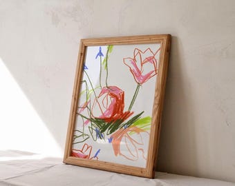 Art Print of Original Floral Painting, Abstract Drawing Contemporary Wall Art