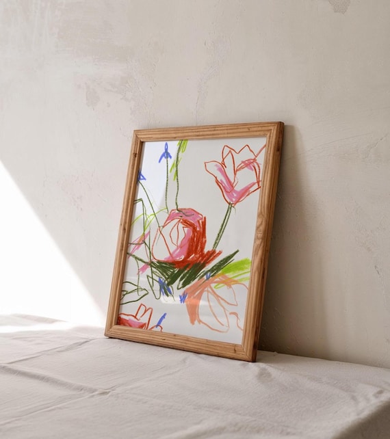 Art Print of Original Floral Painting, Abstract Drawing Contemporary Wall Art