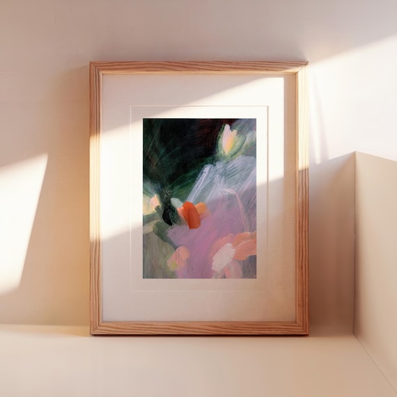 Original FRAMED Floral Painting, Abstract Contemporary Wall Art