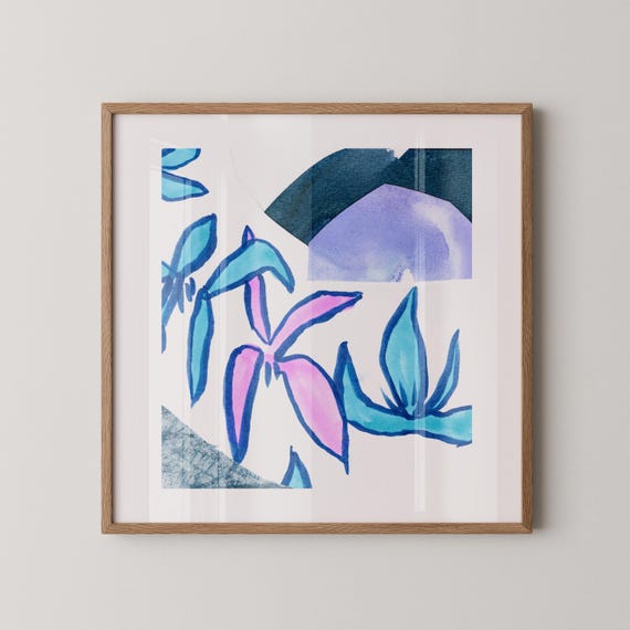 Art Print of Original Painting, Abstract Drawing Collage Contemporary Wall Art