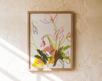 Art Print of Original Floral Painting, Abstract Drawing Contemporary Wall Art