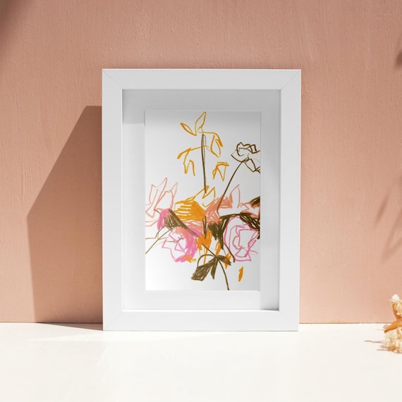 Art Print of Original Floral Painting, Abstract Drawing Contemporary Wall Art