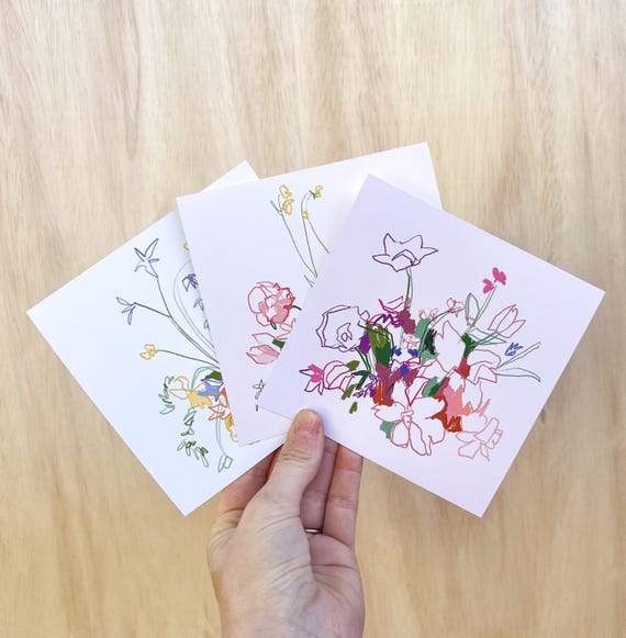 Set of Three 5x5 Mini Floral Art Prints | Home and Gallery Wall Decor
