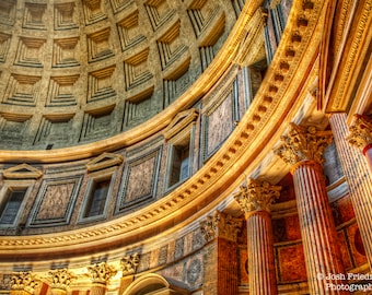 Pantheonkoepel en Korinthische zuilen Rome Italië Beeldende kunst Foto interieur Kerk Tempel Reisfotografie Oude Romeinse architectuur