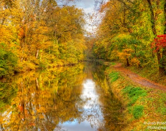 Delaware Canal Towpath Autumn Landscape Photograph Bucks County Fall Foliage Photography Washington Crossing Historic Park Pennsylvania