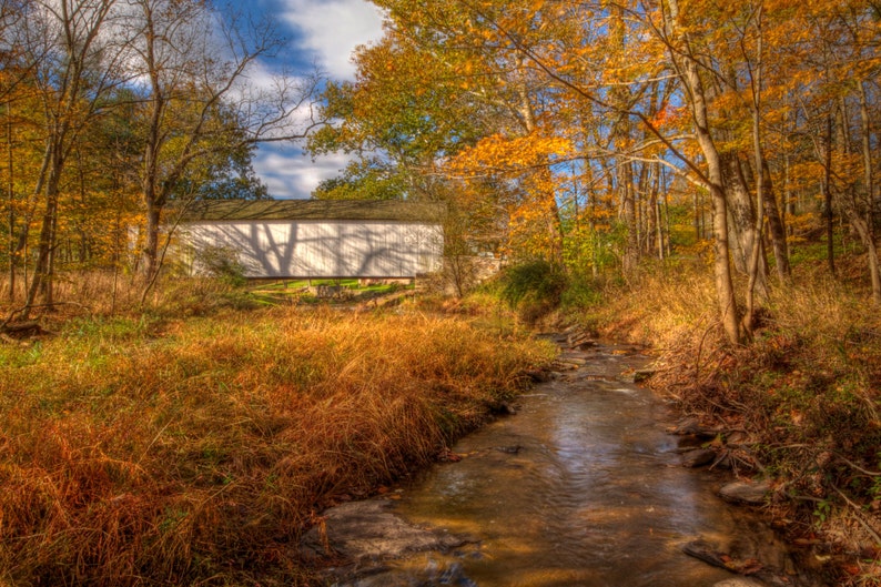 Covered Bridge Photo Set, Landscape Photography, Seasons, Historic Bridges, Color photographs, Bucks County, Pennsylvania, Home Decor, Art image 4