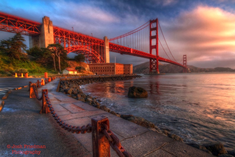 Golden Gate Bridge at Sunrise Landscape Photograph San Francisco California View from Fort Point in Morning Light HDR Photography Print image 1