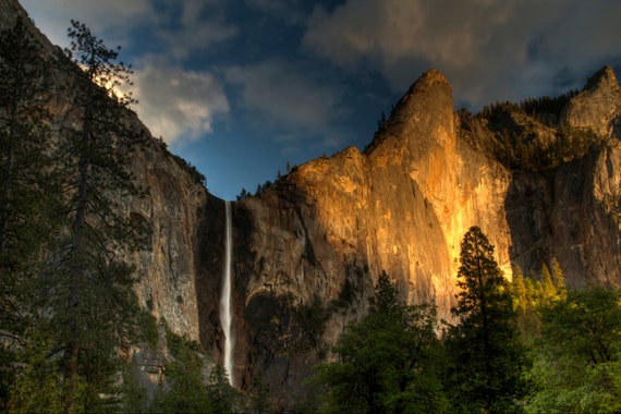 Bridalveil Falls At Sunset Landscape Photograph Yosemite Etsy