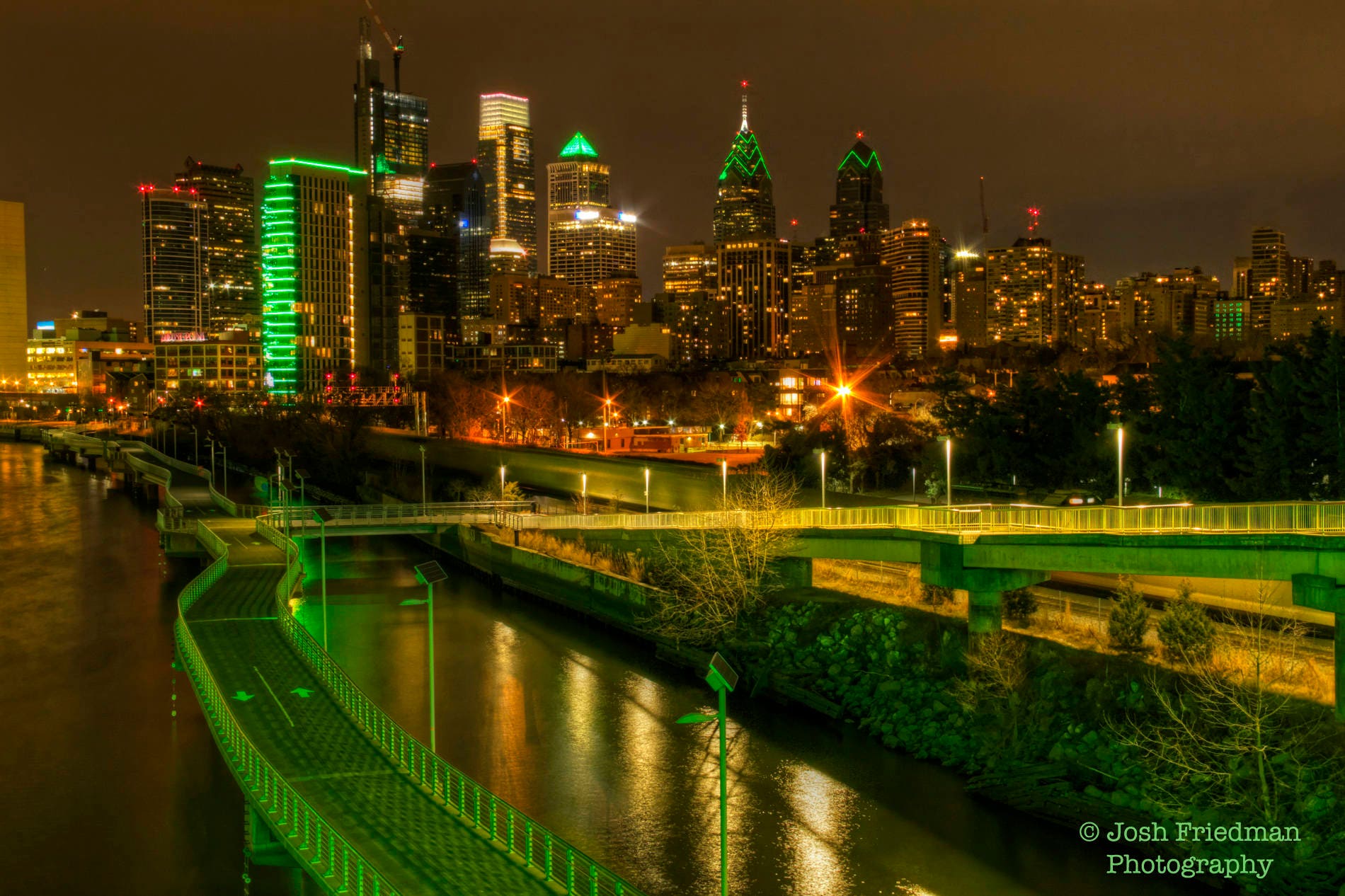 Philadelphia Skyline at Night Photograph Eagles Green Super Etsy