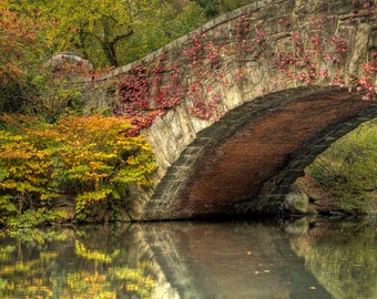 Gapstow Bridge Central Park New York City Autumn Photograph Reflection Fall Foliage Autumn Fine Art Photography Landscape Home Decor NYC