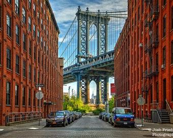 Manhattan Bridge New York City Photograph Brooklyn DUMBO Empire State Building Washington Street NYC Photography Architecture Brick Print